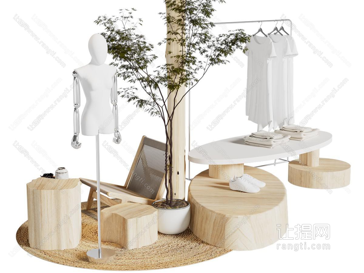 侘寂风服装美陈 摆件组合