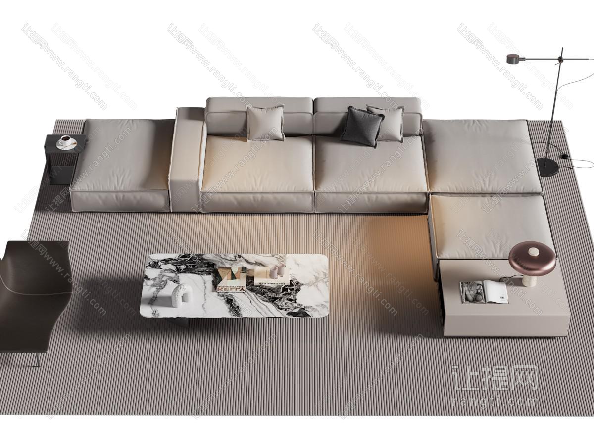 现代转角多人沙发 休闲椅子和茶几组合