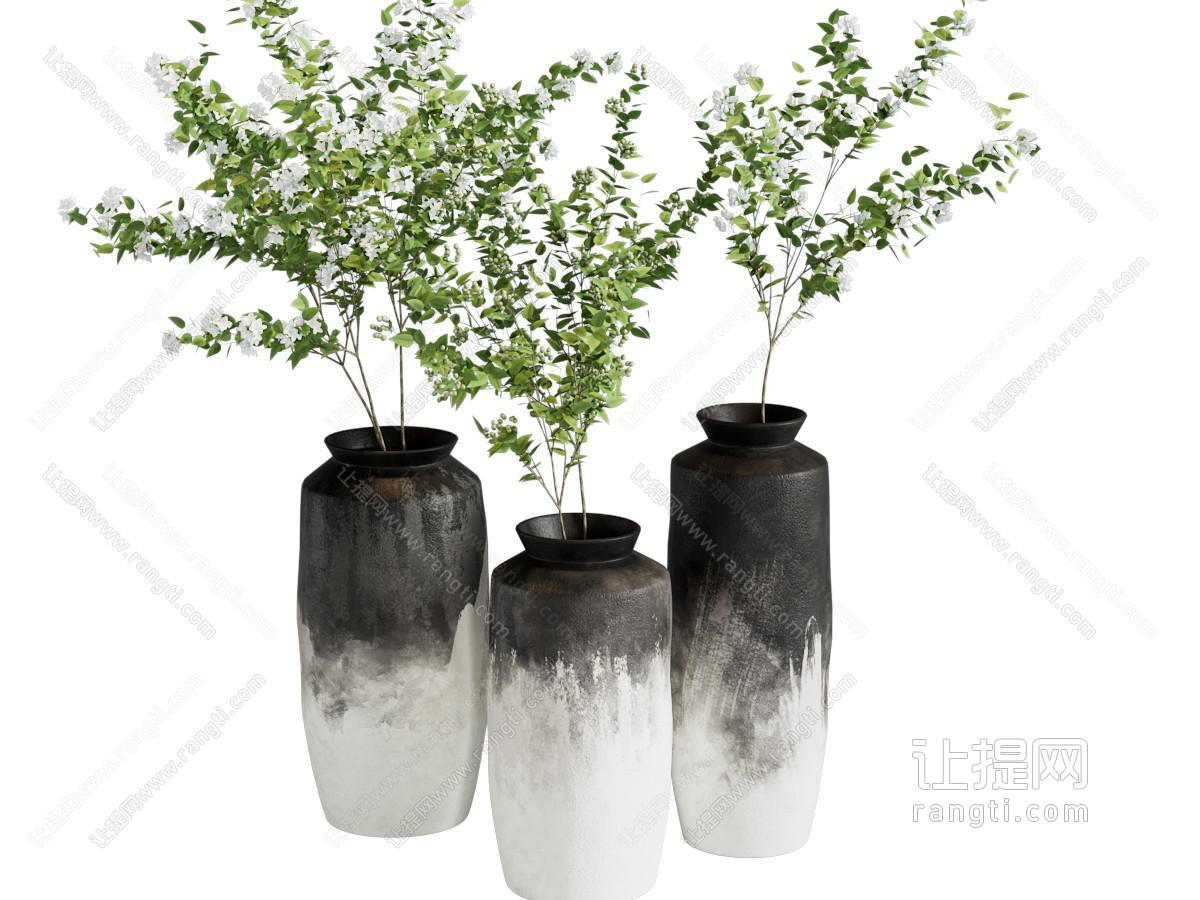 侘寂风陶艺花瓶花卉