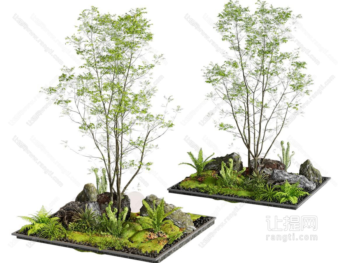 新中式假山 树木 景观园艺小品