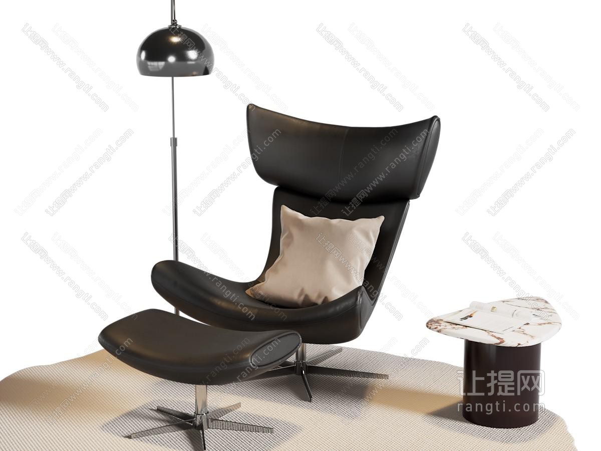 现代休闲椅子 脚踏 边几