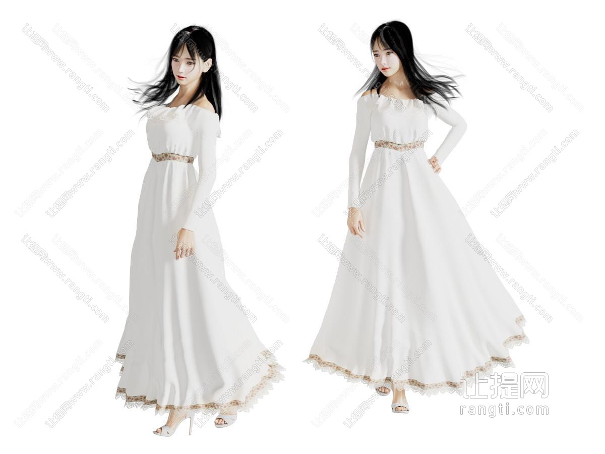 现代穿着白裙子的女人 人物