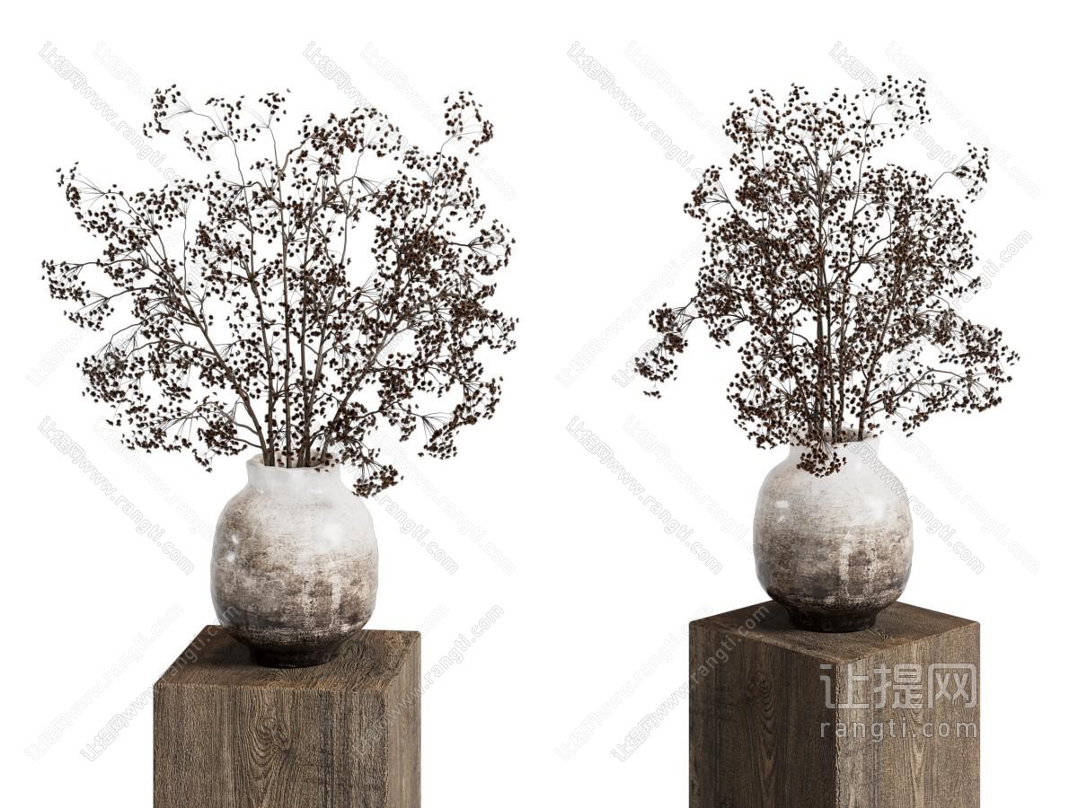 侘寂风陶艺花瓶花卉