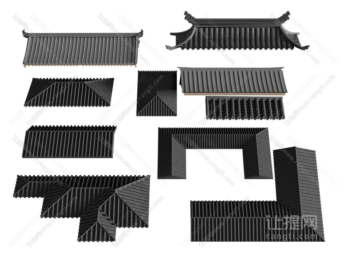 新中式瓦片屋檐 屋顶 建筑构件