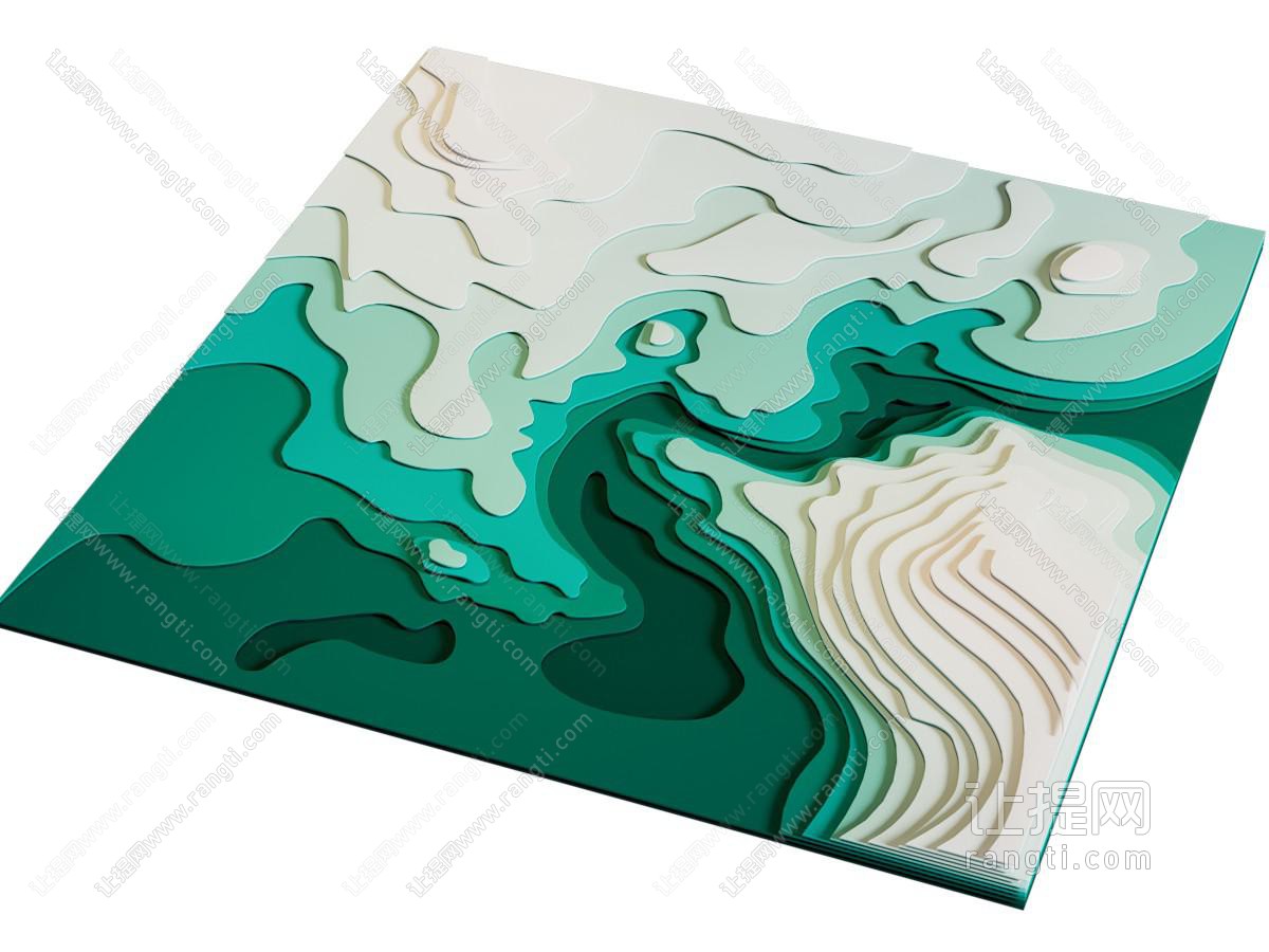 现代山川 河流 地形图 抽象画 挂画