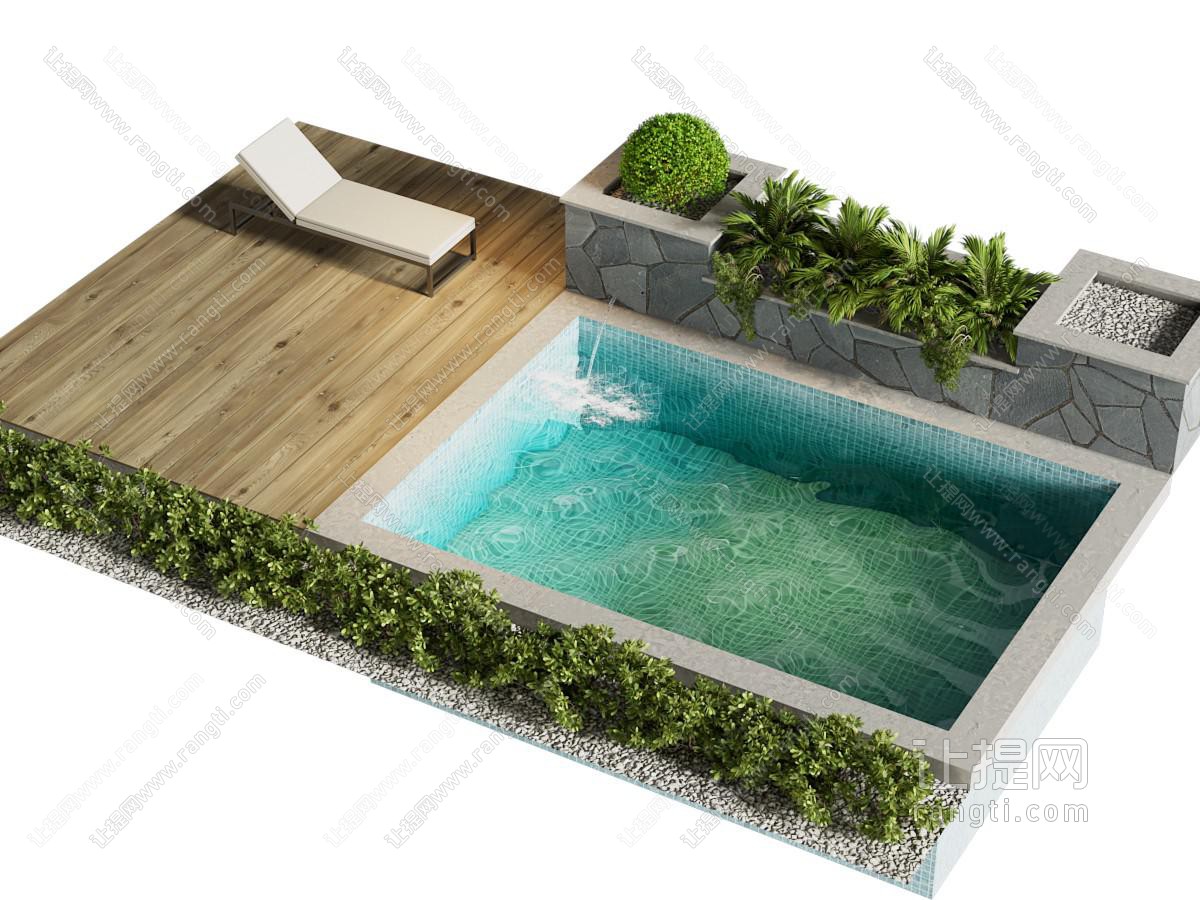 现代庭院游泳池 景观园艺小品