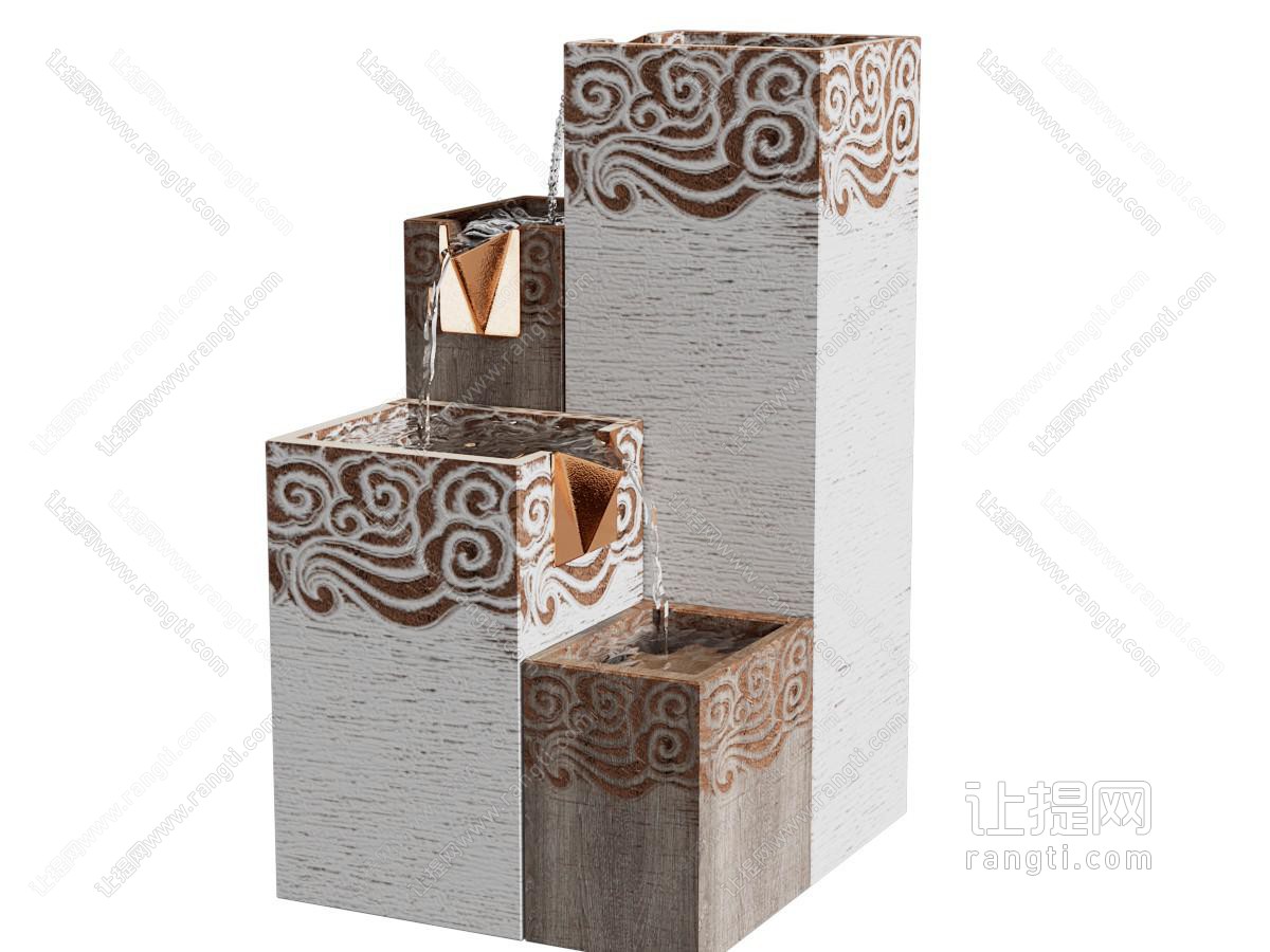 新中式水池水流景观园艺小品