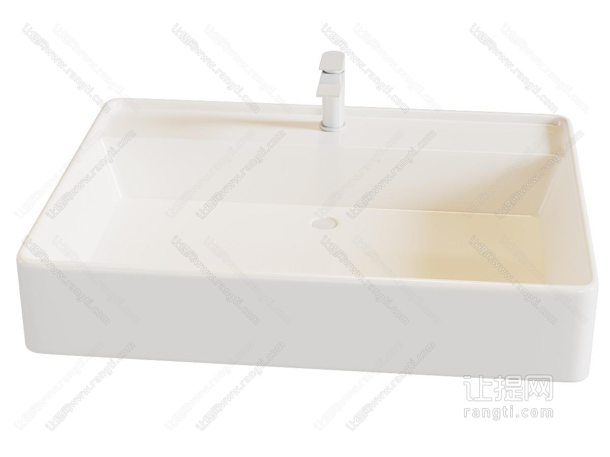 现代长方形洗手盆 水龙头