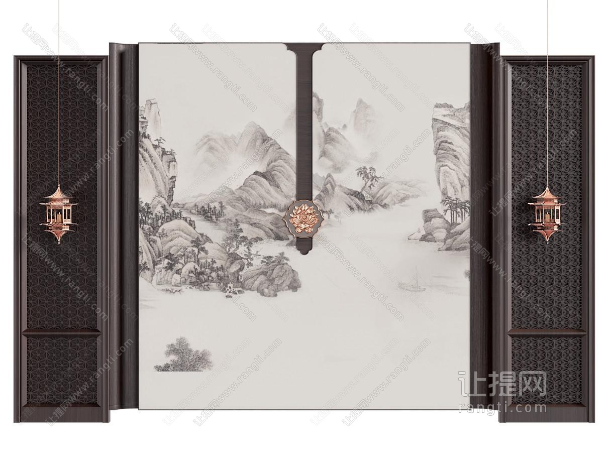 新中式床头背景墙