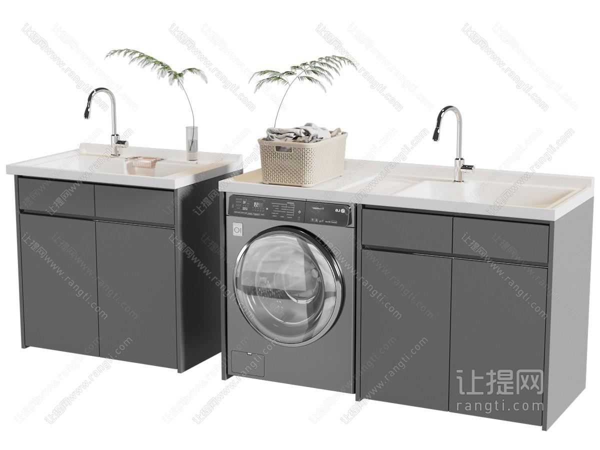 现代阳台洗衣机收纳柜