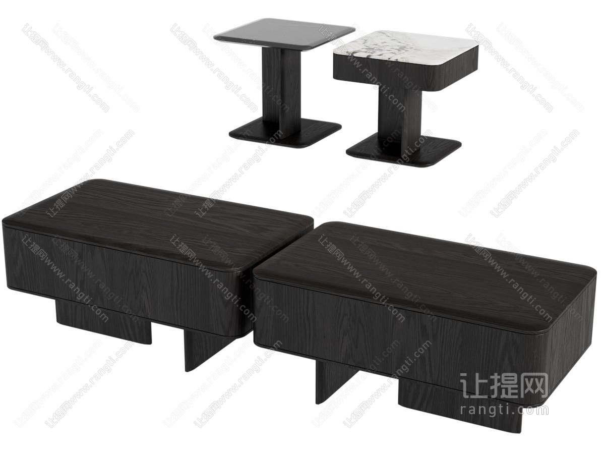 现代长方形茶几边几