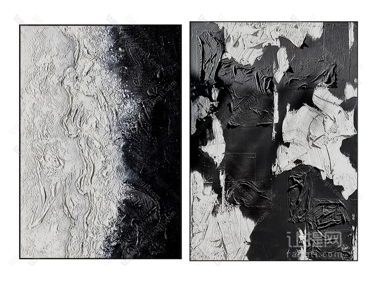 现代黑白装饰挂画 肌理画