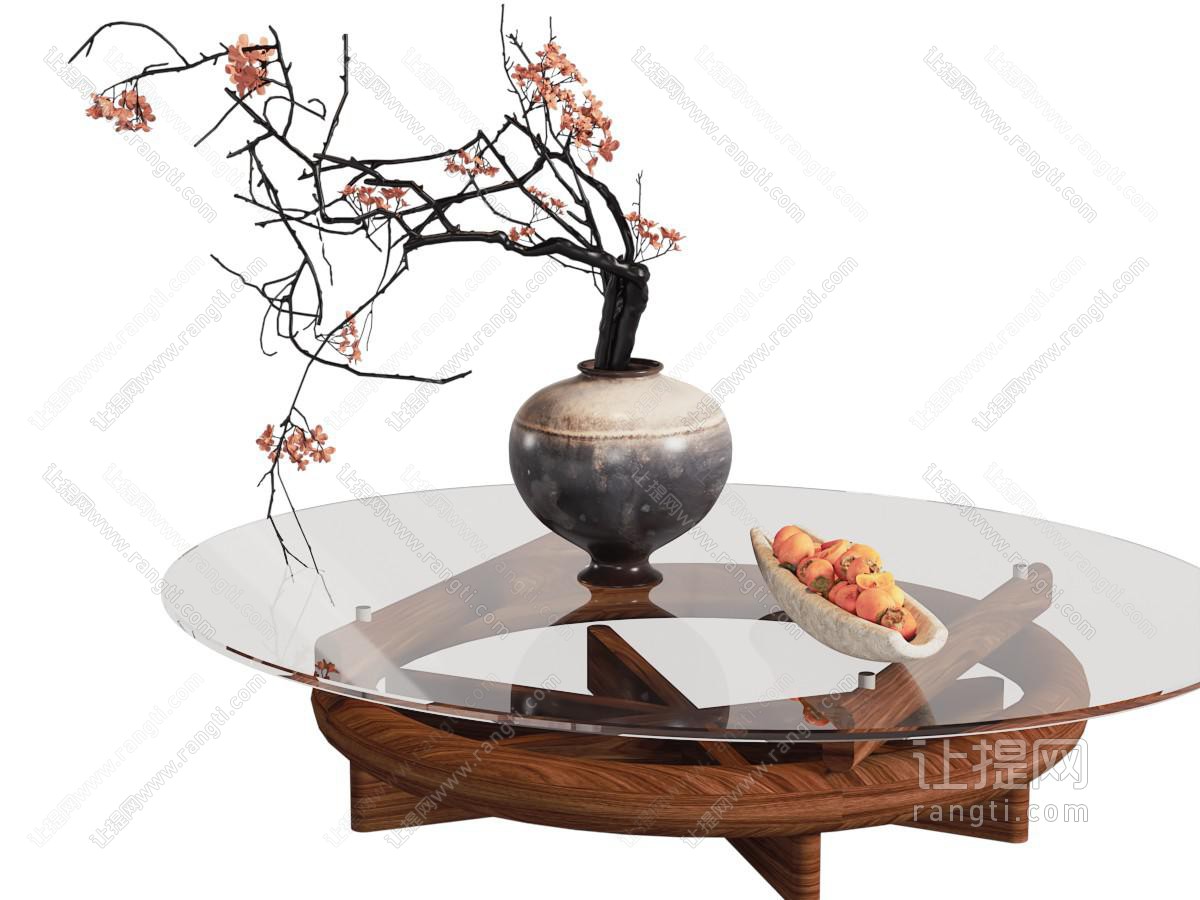 侘寂风圆形玻璃茶几
