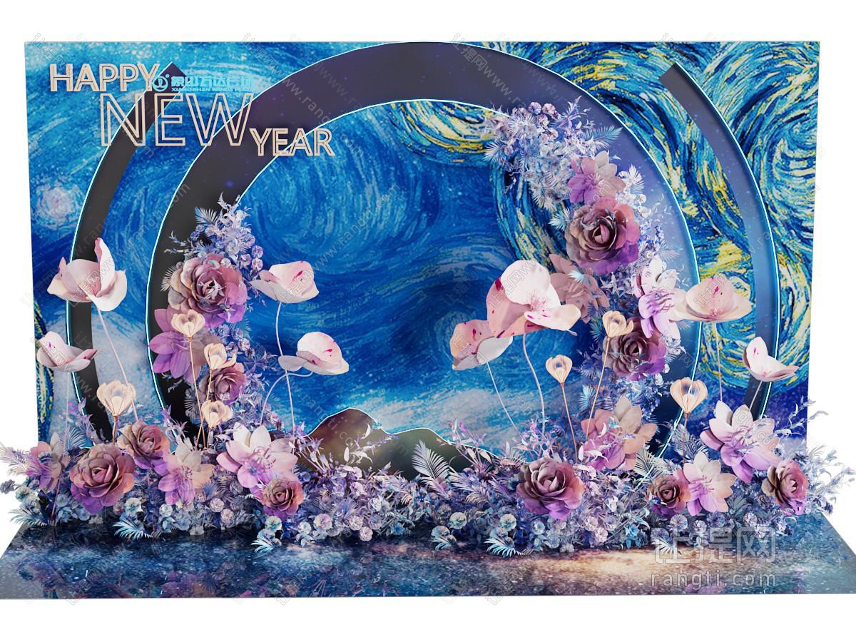 现代新年花海主题美陈 摆件组合