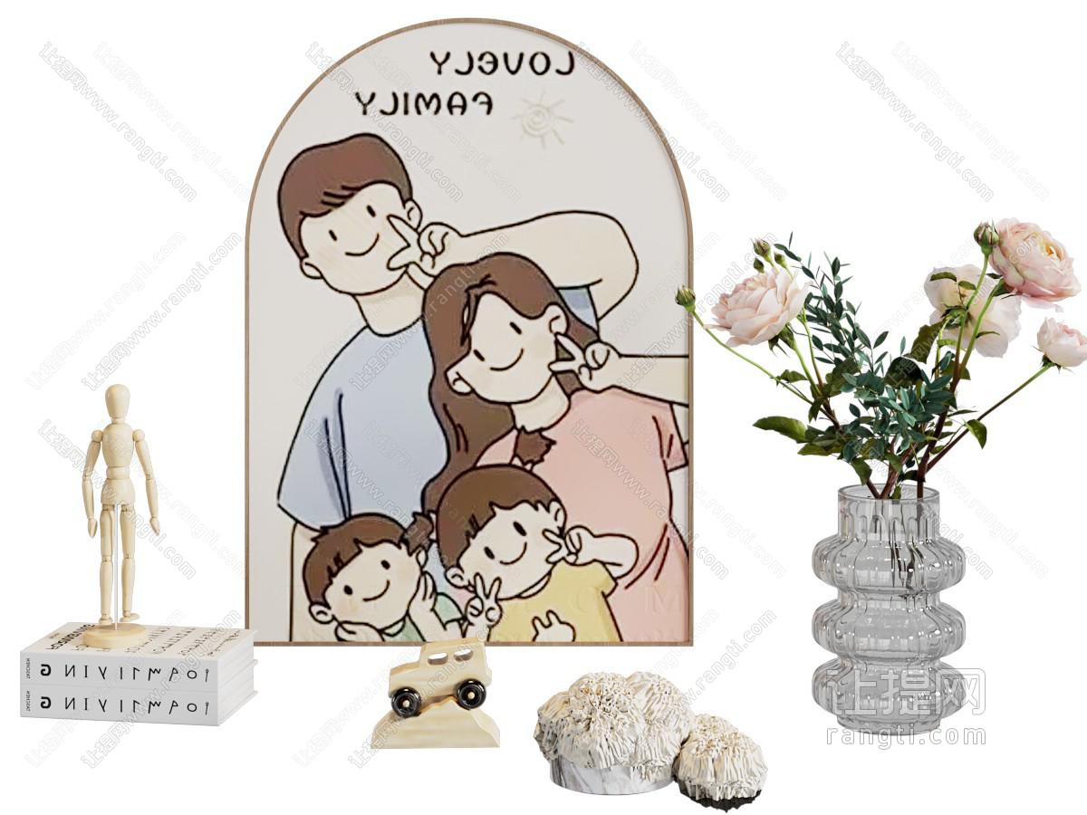 现代书籍 花瓶花卉 装饰画 摆件组合