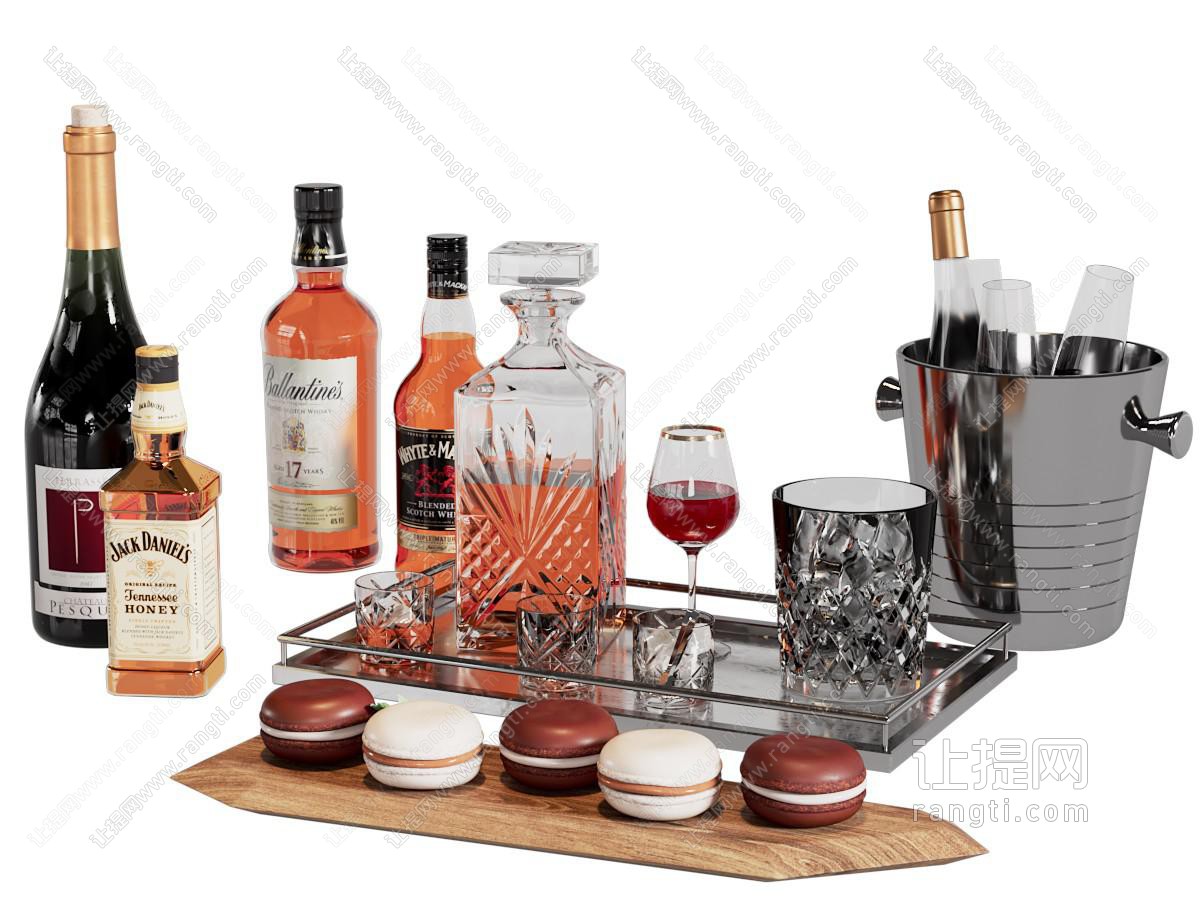 现代酒瓶酒杯 摆件组合