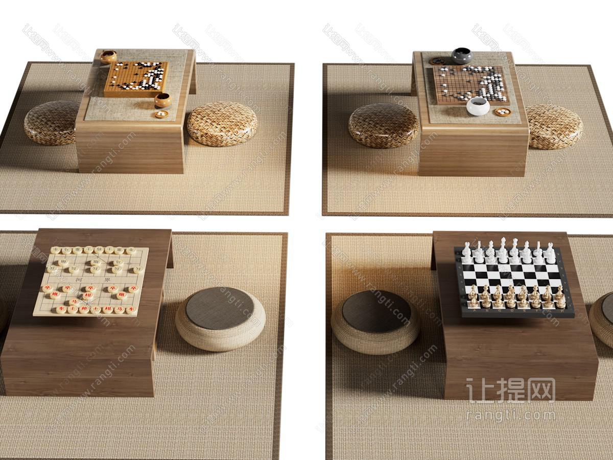 日式象棋 围棋娱乐桌 蒲团 草编地毯