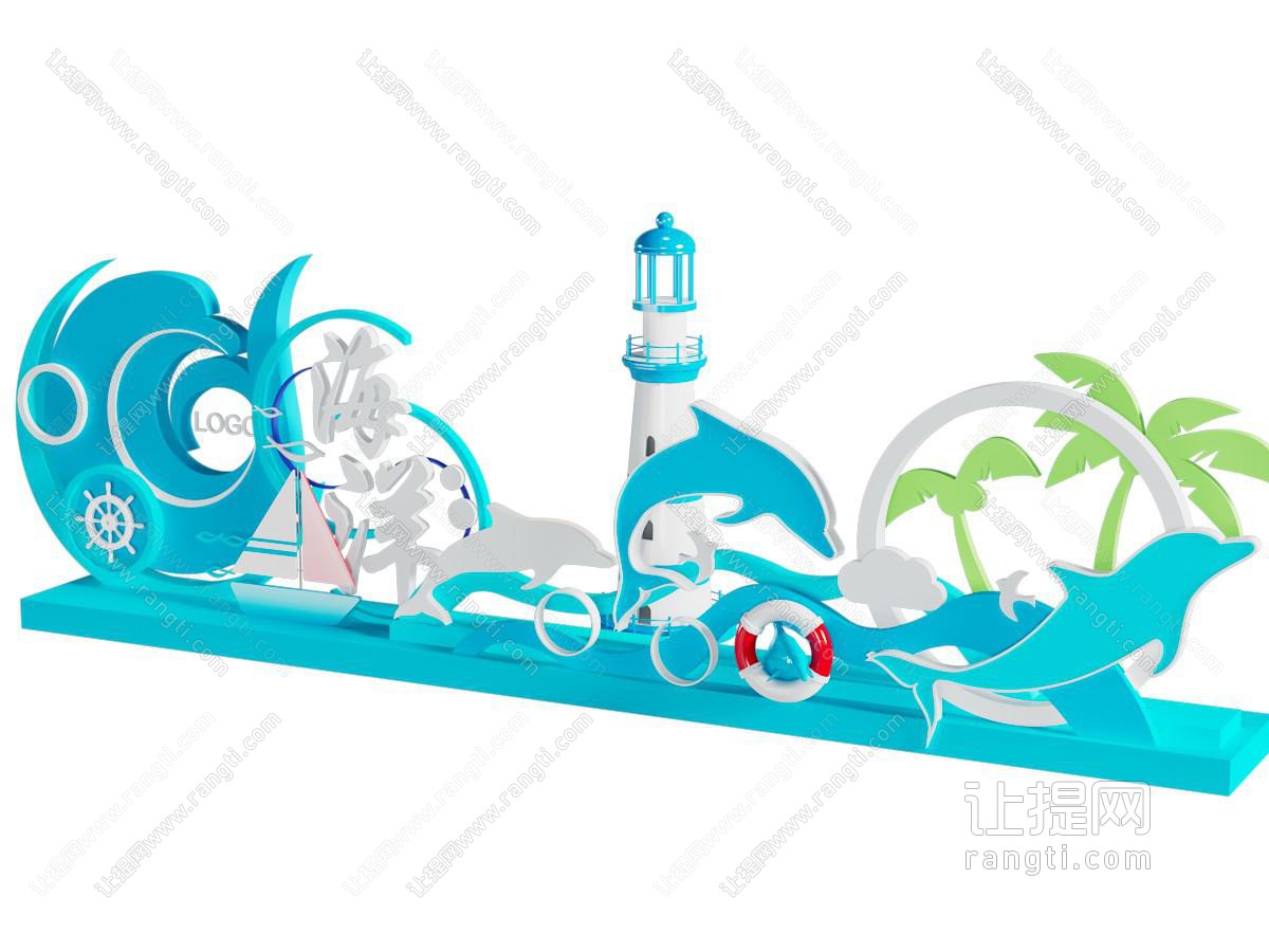 现代海洋主题美陈 海豚 灯塔 网红打卡拍照点