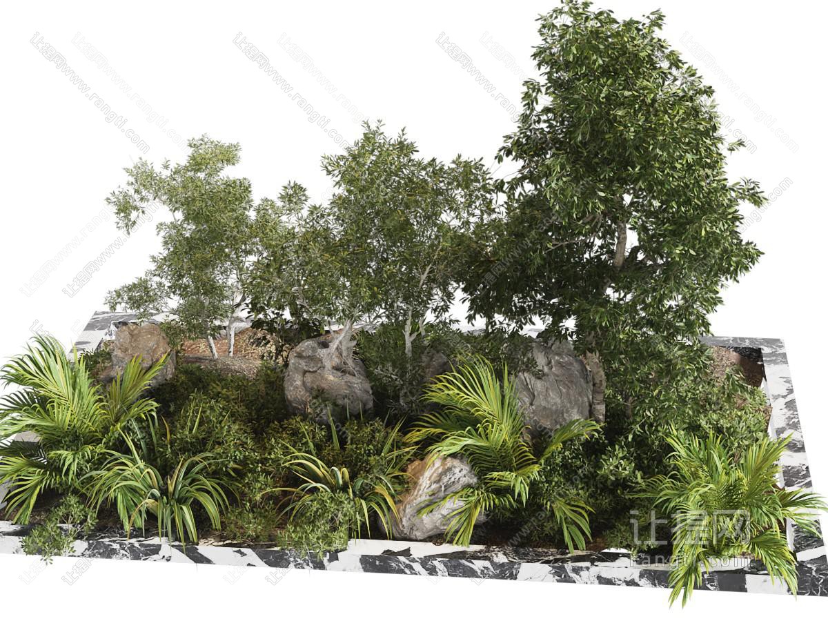 现代户外花坛 花草 树木 石头景观园艺小品