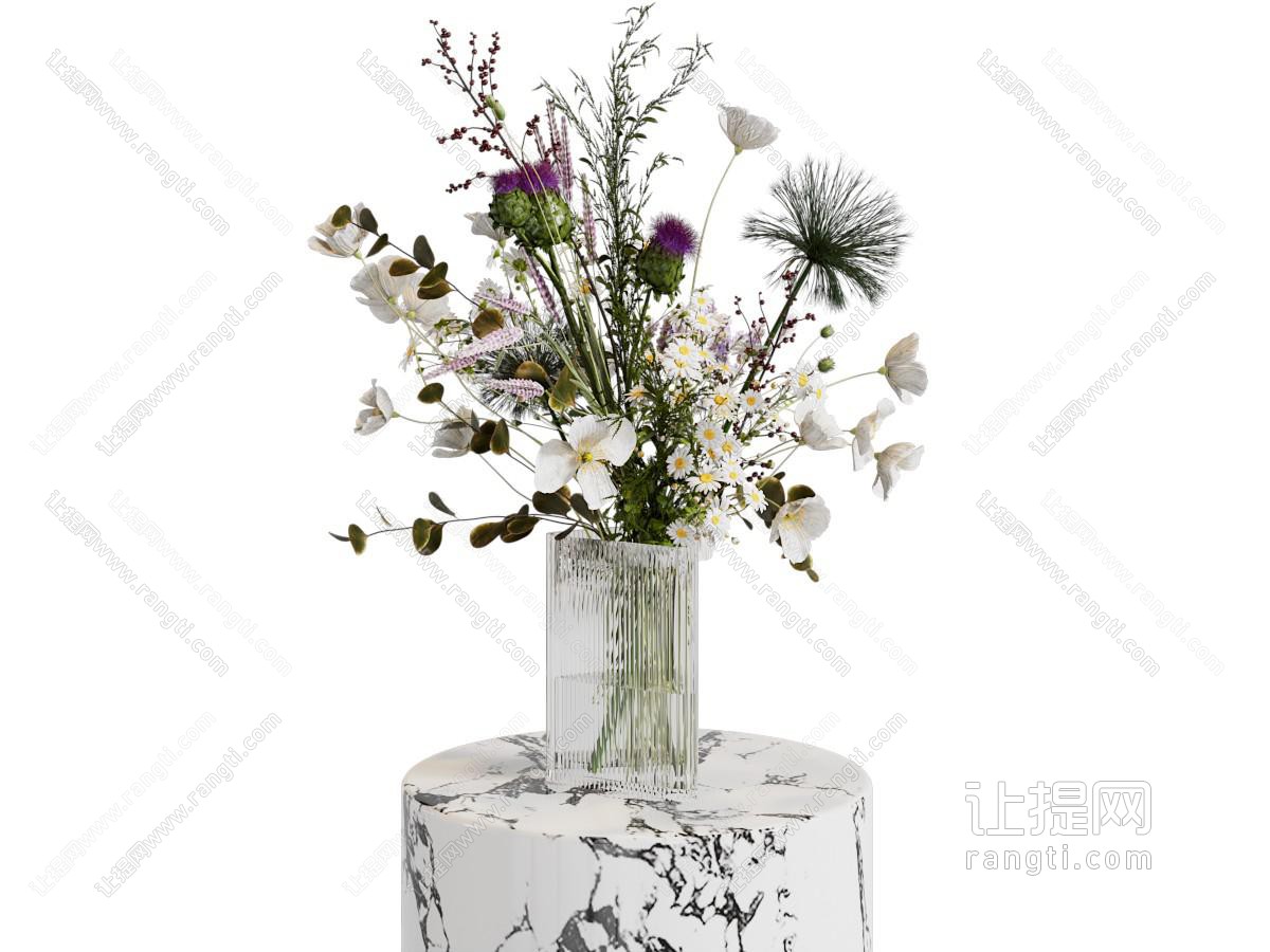 现代条纹玻璃花瓶花卉