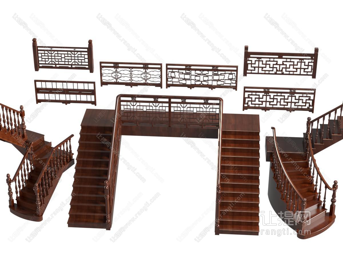 新中式旋转楼梯 栏杆 围栏 扶手