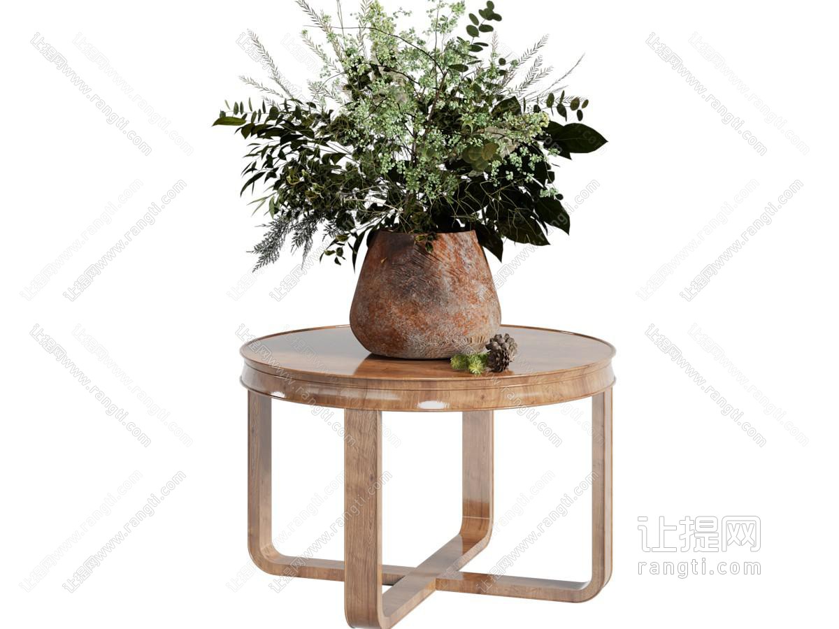 现代圆形边几 花瓶花卉