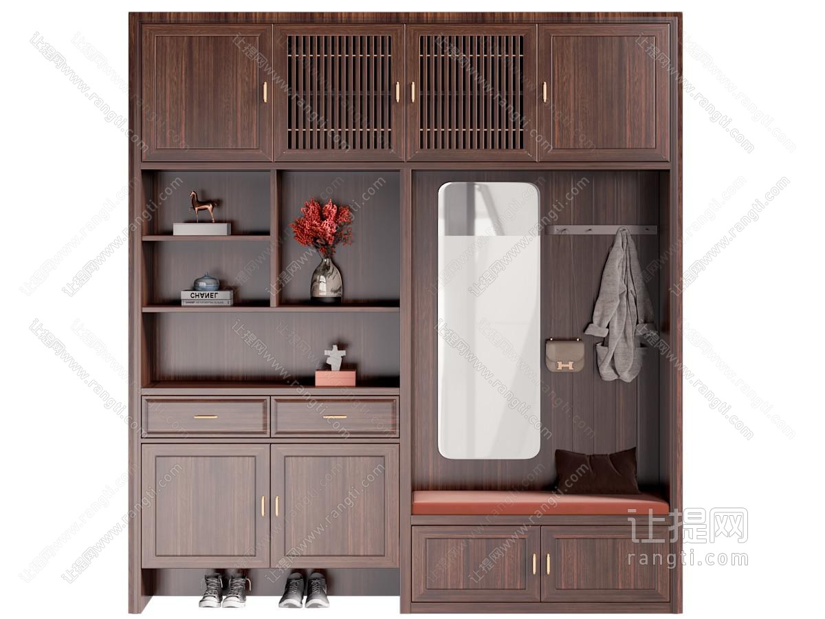 新中式中古风玄关鞋柜