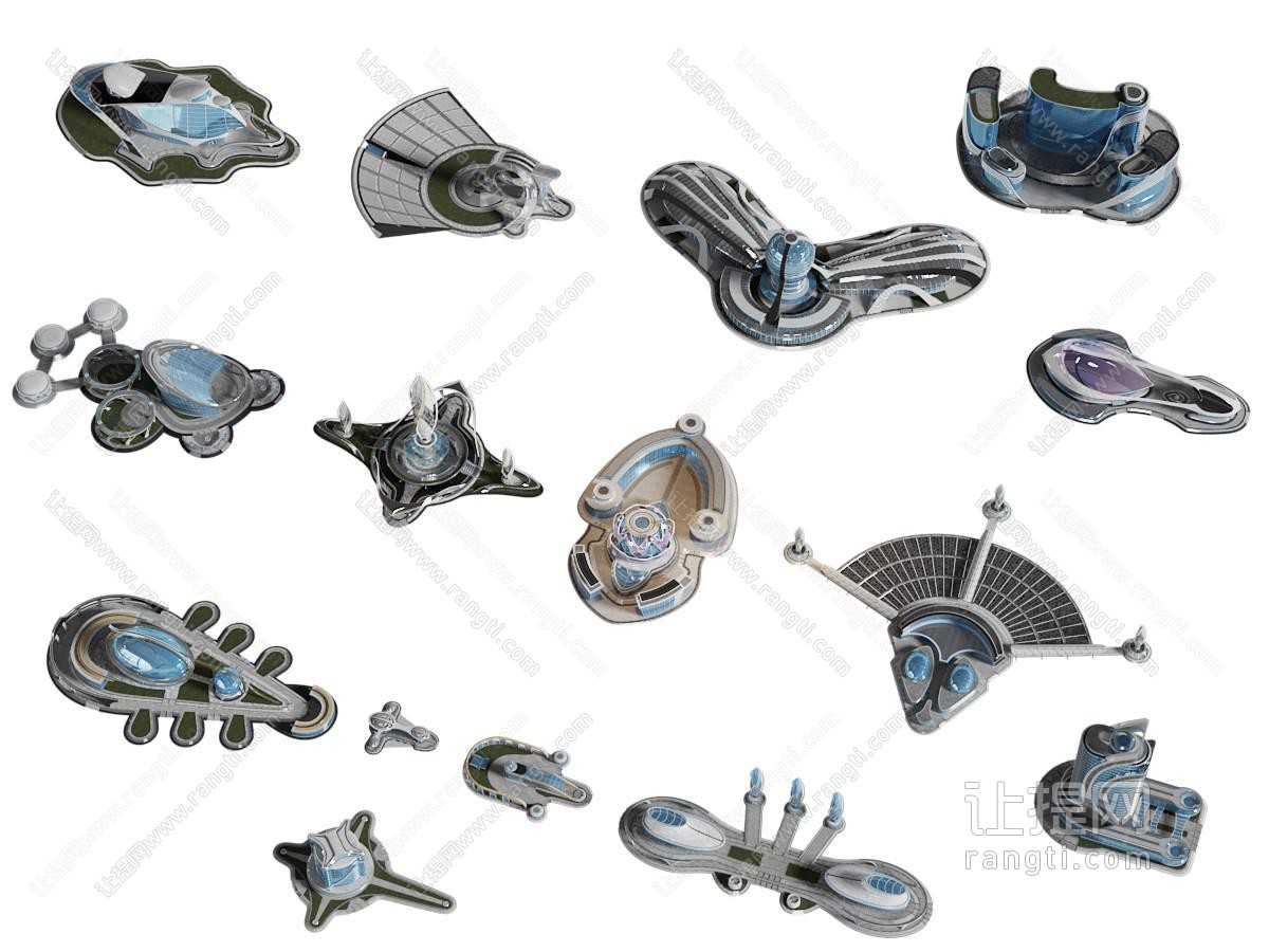 现代未来科幻建筑 卡通建筑