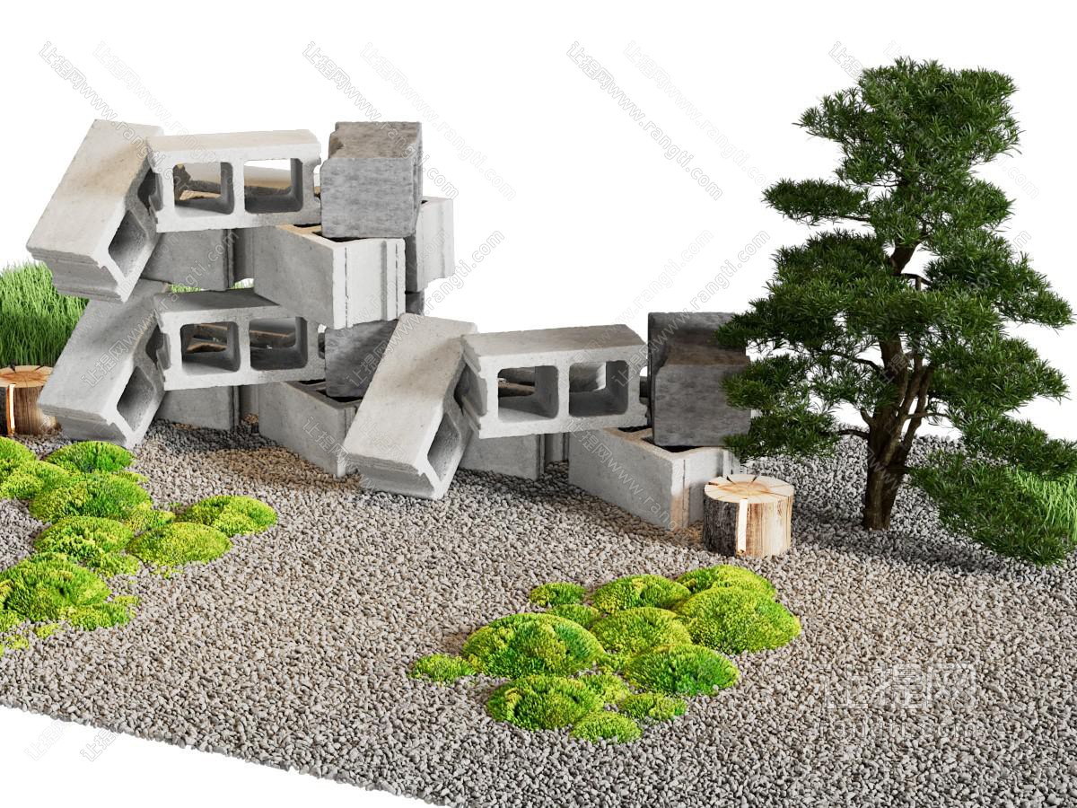 新中式松树 石头 苔藓景观园艺小品