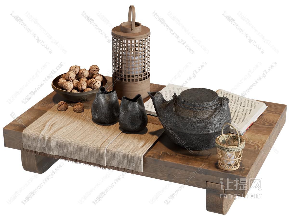 侘寂风茶壶 茶杯 烛台 坚果摆件组合
