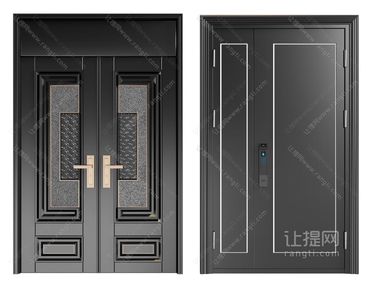 新中式密码锁双开门 子母平开门 入户门 防盗门