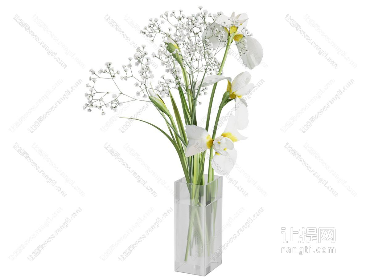 现代方形玻璃花瓶花卉