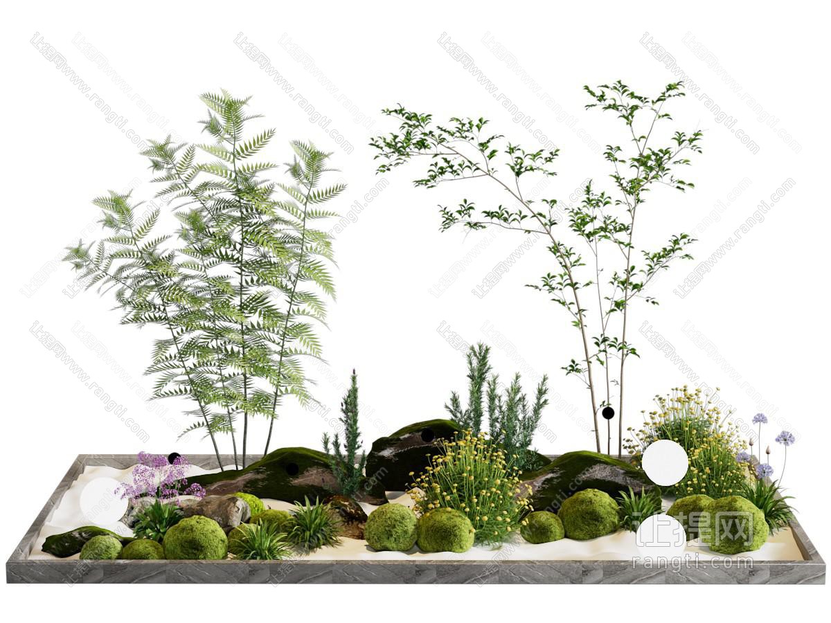 现代花池植物树木石头景观园艺小品