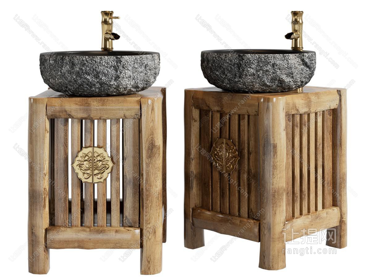 侘寂风竹编立式洗手台