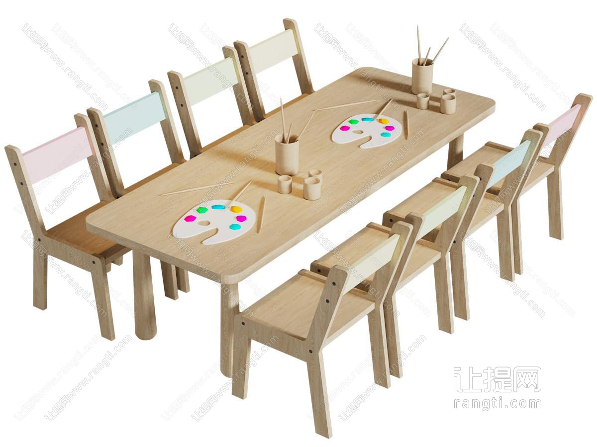 现代长方形儿童桌椅组合 绘画桌