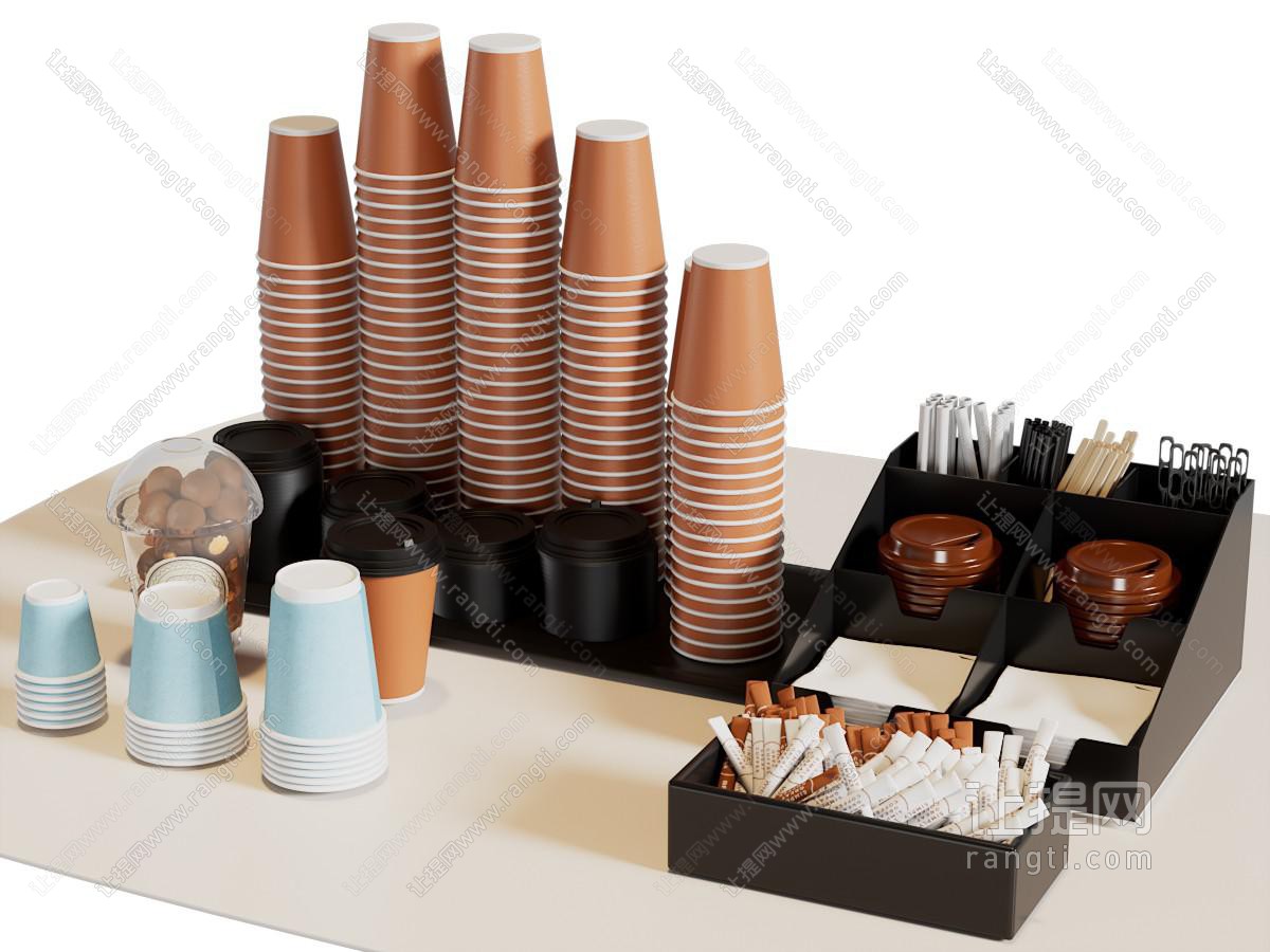 现代一次性纸杯 吸管收纳盒 摆件组合