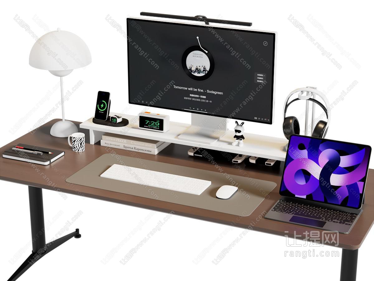 现代书桌 电脑 鼠标 键盘 笔记本摆件组合