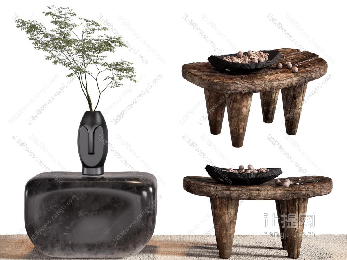侘寂风边几 摆件组合
