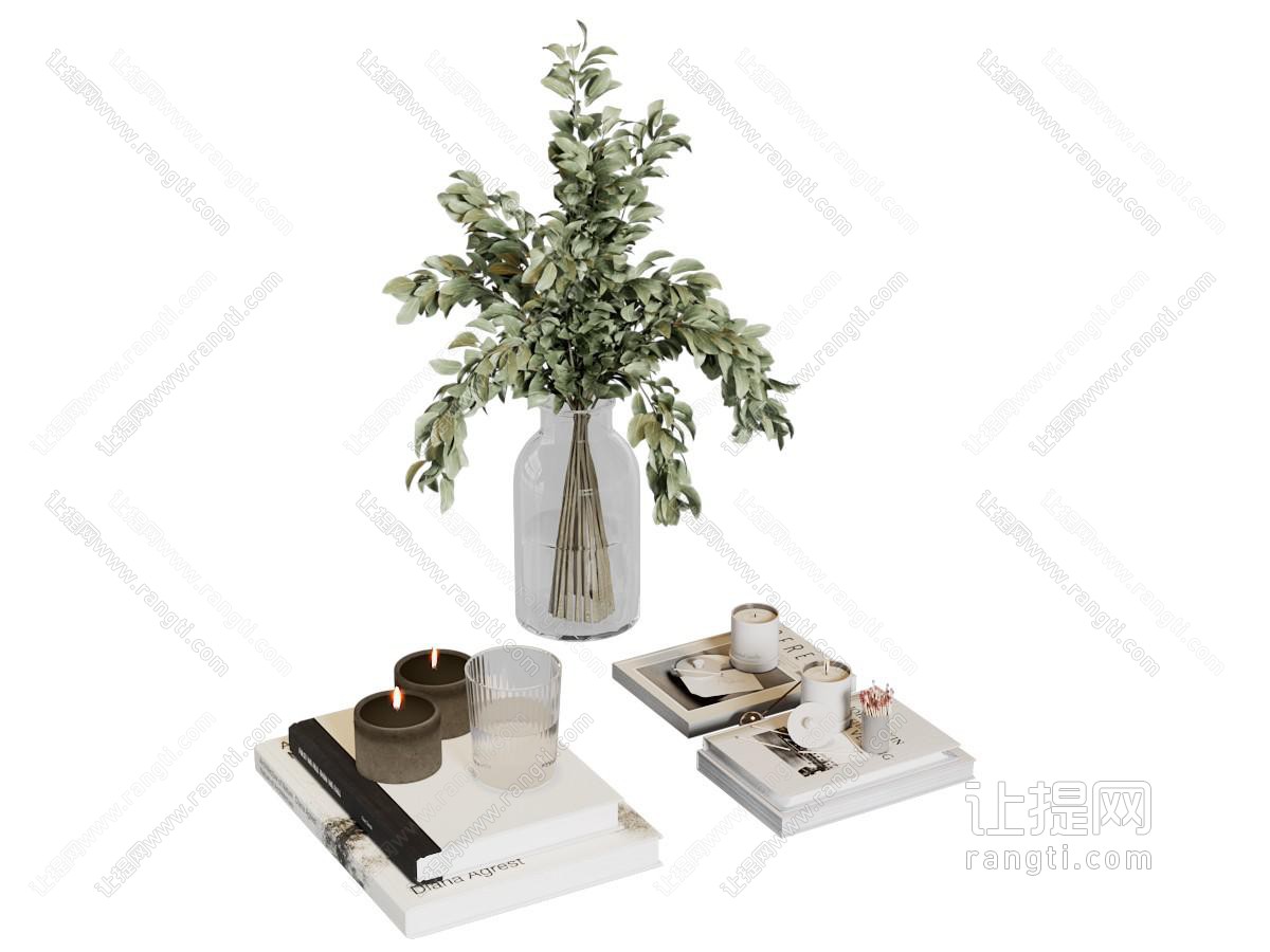 现代书本 烛台 花瓶花卉摆件组合