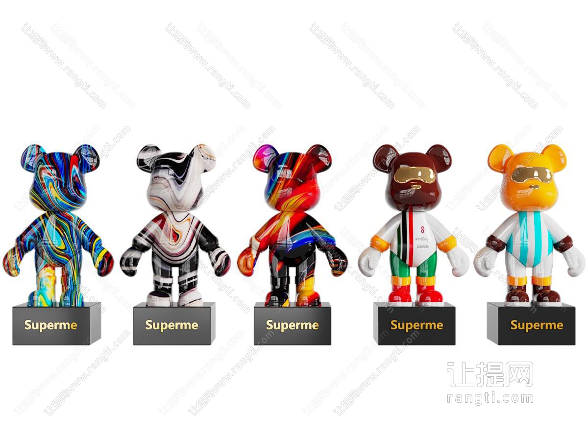 现代暴力熊雕塑雕刻摆件组合