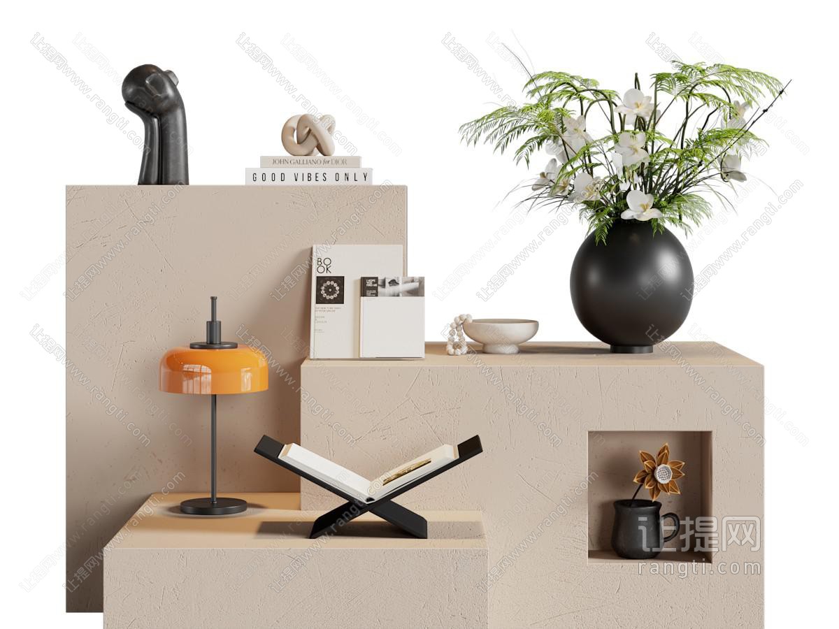 侘寂风台灯 花瓶花卉 摆件组合