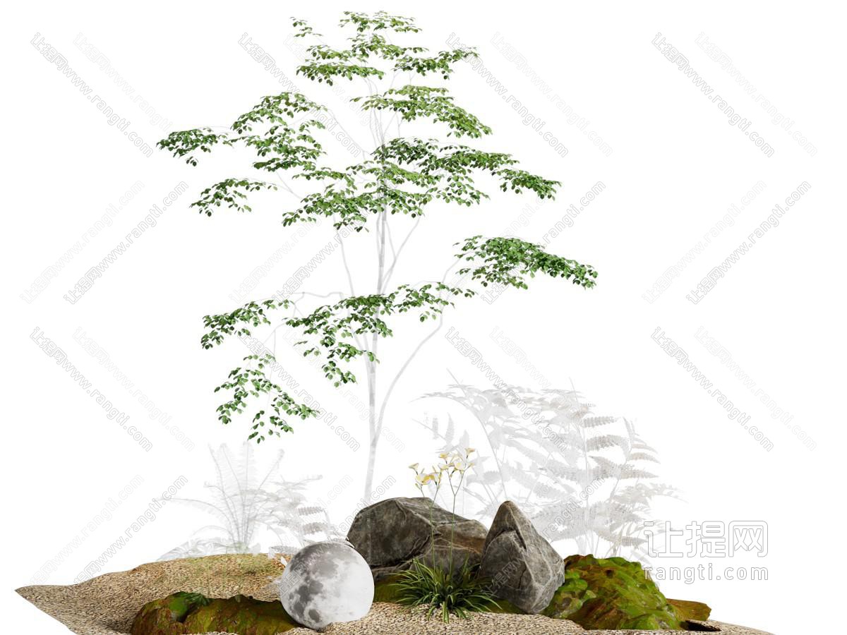 现代苔藓 月球灯 树木 石头景观园艺小品
