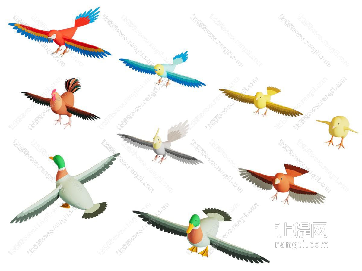 现代飞翔的卡通小鸟 摆件组合