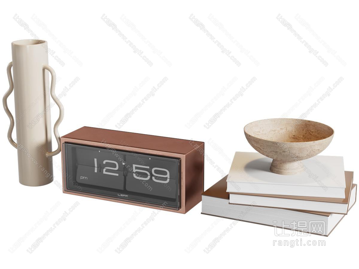 侘寂风书本 闹钟 花瓶摆件组合