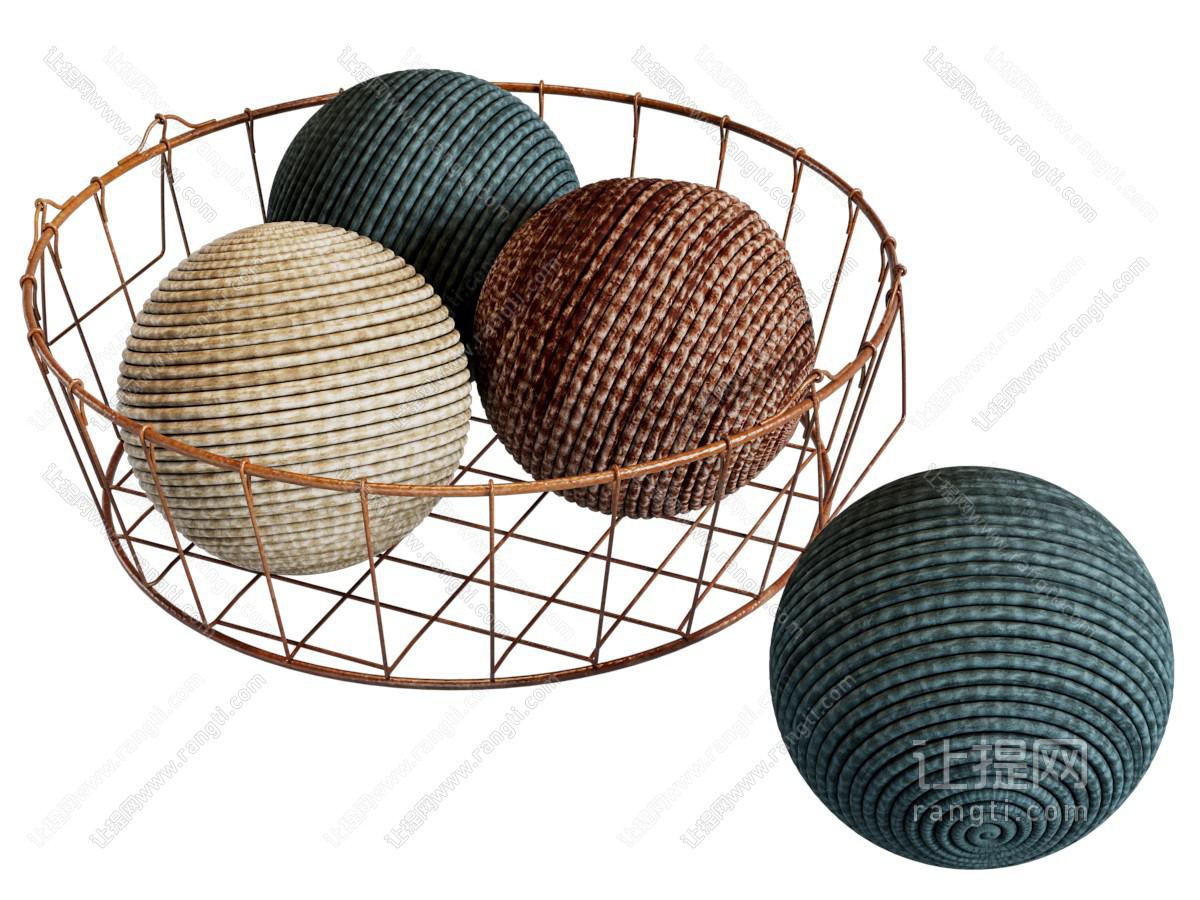 现代毛线团 金属网箩筐 摆件组合