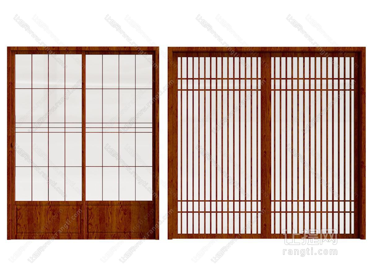 现代中古风实木边框的推拉门