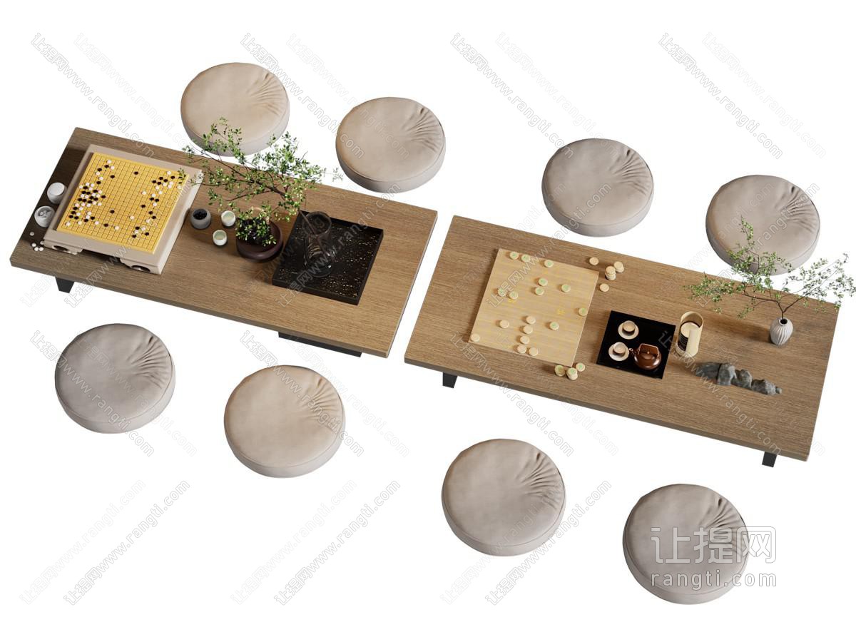 现代棋牌桌 蒲团 围棋 象棋
