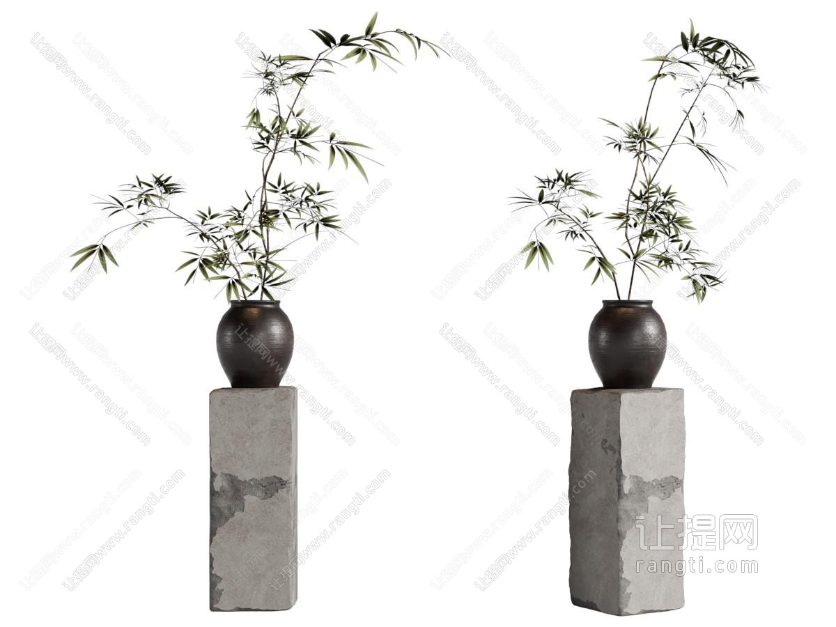 侘寂风陶艺花瓶竹子 摆件组合