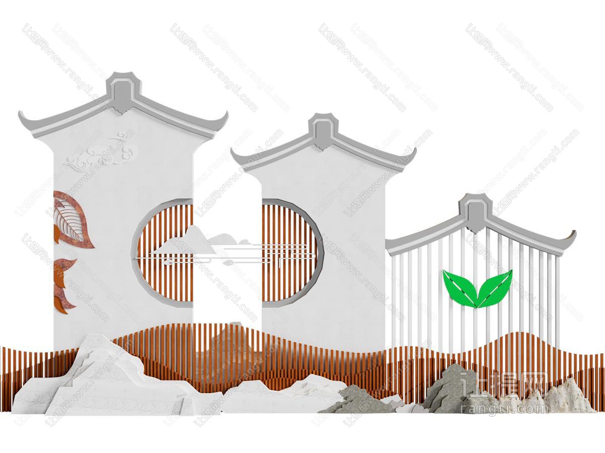 新中式建筑美陈 户外装置 雕塑小品