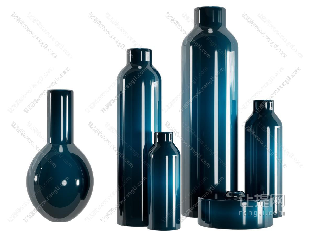 现代彩色玻璃器皿 摆件组合